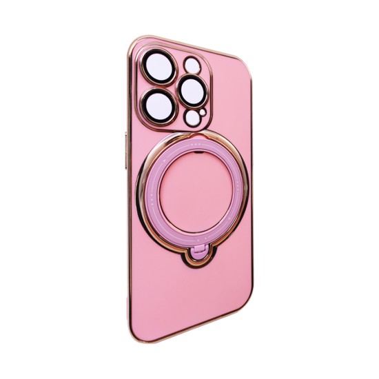 Funda Dura de Silicona con Protector de Cámara y Anillo de Soporte para Apple iPhone 15 Pro Max Rosa